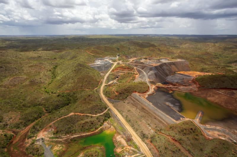 Aerial view from a helicopter of a nickel mine near Warmu in the remote