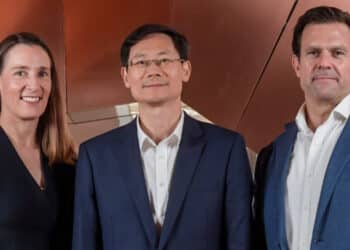 Left to right: BHP Copper South Australia asset president Anna Wiley, Nerin chairman Wu Runhua and BHP Projects Minerals Australia vice president Adrian Wood. Image: BHP